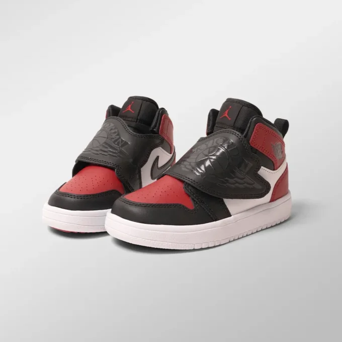 sepatu jordan anak Air Jordan Sky 1 Bred Toe Preschool warna merah hitam
