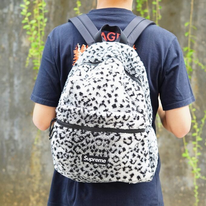 Supreme Leopard Fleece Backpack White