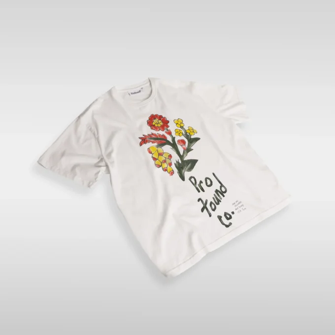 Profound Flower WaterColor Tee White tampak detail
